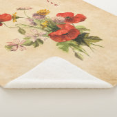 モノグラム素朴ヴィンテージブーケレッドポピーズベージュ シェルパブランケット (3/4)