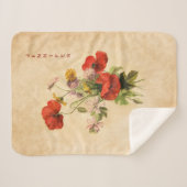 モノグラム素朴ヴィンテージブーケレッドポピーズベージュ シェルパブランケット (正面(横))