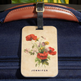 モノグラム素朴ヴィンテージブーケレッドポピーズベージュ ラゲッジタグ