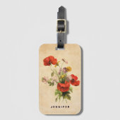 モノグラム素朴ヴィンテージブーケレッドポピーズベージュ ラゲッジタグ (正面縦)