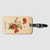 モノグラム素朴ヴィンテージブーケレッドポピーズベージュ ラゲッジタグ (正面横)