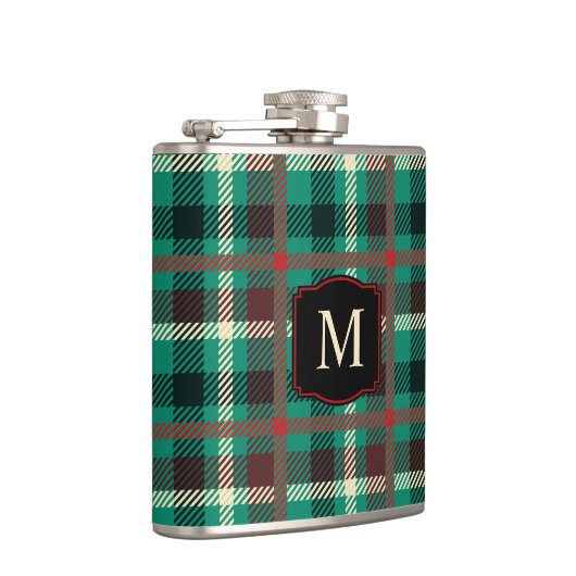 モノグラム素朴付きティール(緑がかった色)格子模様 フラスク (右)