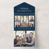 モノグラム素朴写真コラージュ3倍の海軍の休日 オールインワン招待状 (内側)