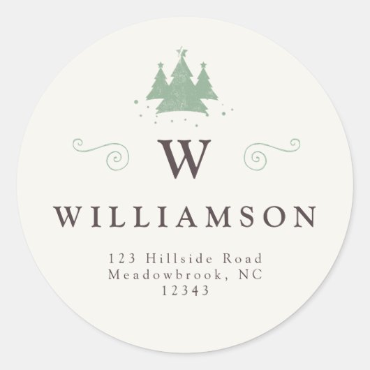 モノグラム素朴名クリスマスツリー差出人住所 ラウンドシール (正面)