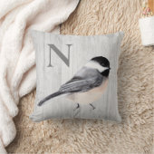 モノグラム素朴木目水彩鳥 クッション (ブランケット)