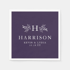 モノグラム素朴梅パープル秋冬の結婚式 スタンダードカクテルナプキン
