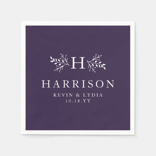 モノグラム素朴梅パープル秋冬の結婚式 スタンダードカクテルナプキン (正面)