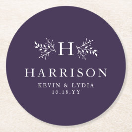 モノグラム素朴梅パープル秋冬の結婚式 ラウンドペーパーコースター