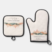 モノグラム素朴水彩山脈 鍋つかみ&鍋敷きセット (正面)