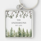 モノグラム素朴水彩松の木と枝 キーホルダー (正面)