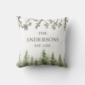 モノグラム素朴水彩松の木と枝 クッション (正面)