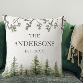 モノグラム素朴水彩松の木と枝 クッション