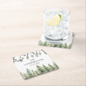 モノグラム素朴水彩松の木と枝 スクエアペーパーコースター (インサイチュ)