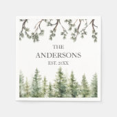 モノグラム素朴水彩松の木と枝 スタンダードカクテルナプキン (正面)