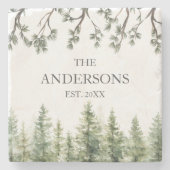 モノグラム素朴水彩松の木と枝 ストーンコースター (正面)