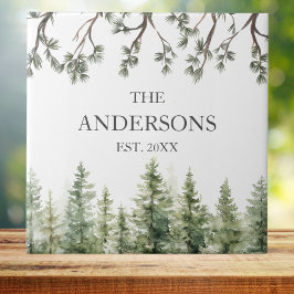 モノグラム素朴水彩松の木と枝 タイル