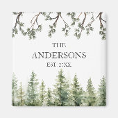 モノグラム素朴水彩松の木と枝 マグネット (正面)