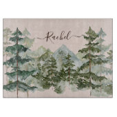 モノグラム素朴水彩林と山 カッティングボード (正面)
