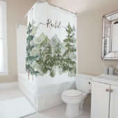 モノグラム素朴水彩林と山 シャワーカーテン (インサイチュ)