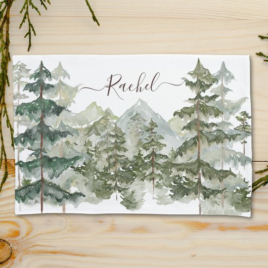 モノグラム素朴水彩林と山 枕カバー