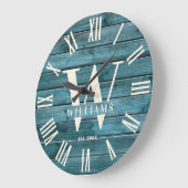 モノグラム素朴流木カスタムファミリ名 ラージ壁時計 (傾斜)
