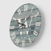 モノグラム素朴流木カスタムファミリ名 ラージ壁時計 (傾斜)