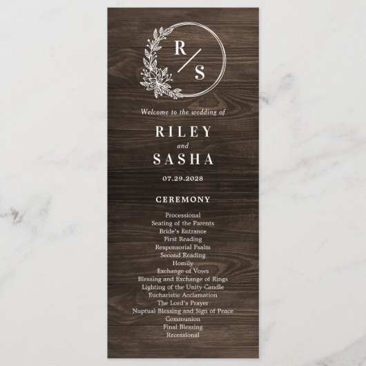 モノグラム素朴結婚式フラットプログラム プログラム (正面)