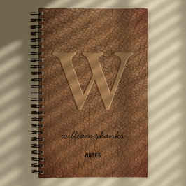 モノグラム素朴金ゴールドスクリプト名brown leather ノートブック