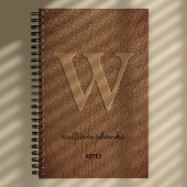 モノグラム素朴金ゴールドスクリプト名brown leather ノートブック