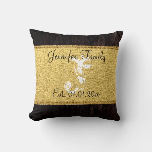 モノグラム素朴金ゴールドバーラップリネンウッドルック クッション (正面)