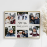 モノグラム素朴6フォトコラージュの姓 ポスター<br><div class="desc">6枚の写真のコラージュでシンプルイニシャルや素朴な枝を囲み、名前と年。黒素晴らし色と白シンプル色で記念品を贈る今年の特集、家族の写真最高の撮影からの写真、孫の写真、結婚の写真など。</div>