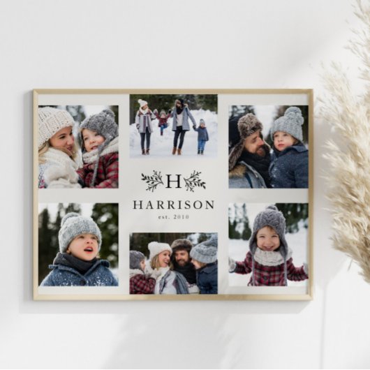 モノグラム素朴6フォトコラージュの姓 ポスター