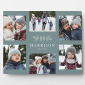 モノグラム素朴6フォトコラージュ苗字ティール（緑がかった色） フォトプラーク (正面)