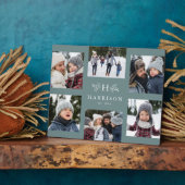 モノグラム素朴6フォトコラージュ苗字ティール（緑がかった色） フォトプラーク (側面)