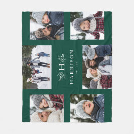 モノグラム素朴6枚の写真コラージュ緑 フリースブランケット