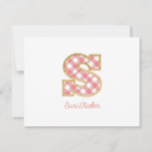 モノグラム素朴「S」ピンクのジンガムの木の女の子 ノートカード (正面)