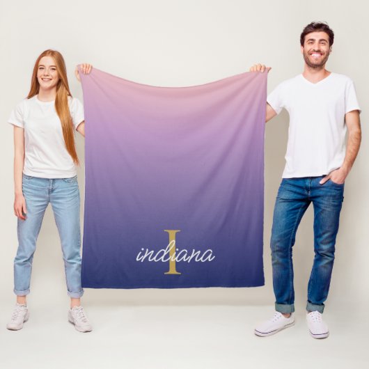 モノグラム紫グラデーションススタイリッシュクリプト名 フリースブランケット (インサイチュ)