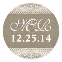 モノグラム結婚と日付のバーラップレースのシール