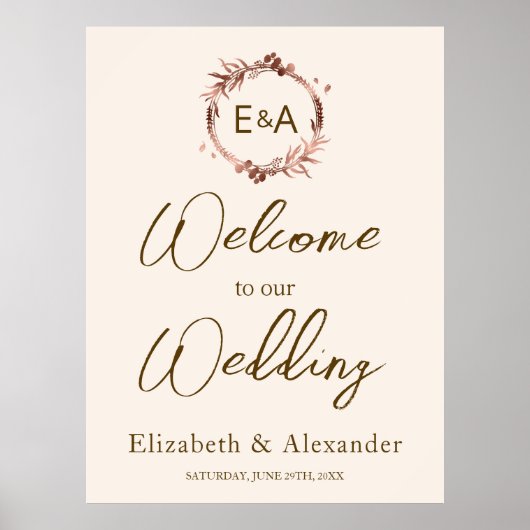 モノグラム結婚のウェルカムサインフォーム ポスター (正面)