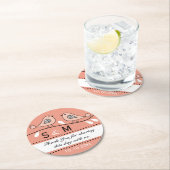 モノグラム結婚のサンキューピーチラブバード ラウンドペーパーコースター (インサイチュ)