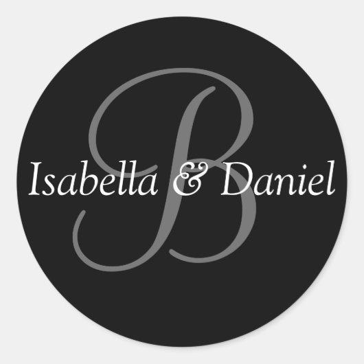 モノグラム結婚のテンプレート新郎新婦の名前カスタム ラウンドシール (正面)