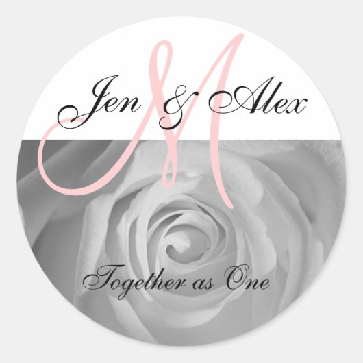 モノグラム結婚のフレーズと名前ステッカー ラウンドシール (正面)