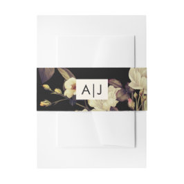 モノグラム結婚のムーディフローラブラック 招待状ベリーバンド