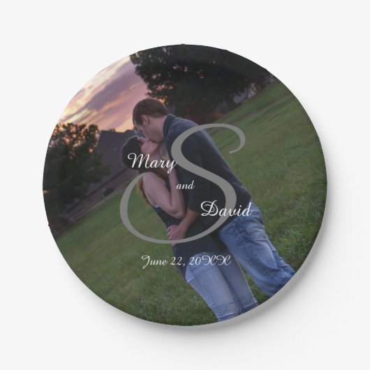 モノグラム結婚の写真 ペーパープレート (正面)