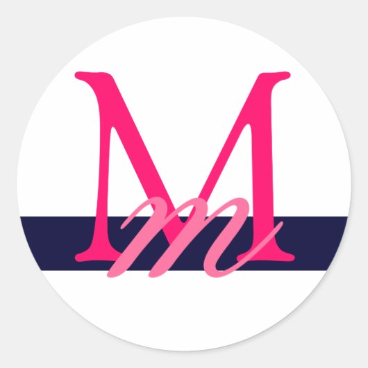 モノグラム結婚の封筒用シールホワイトネイビーピンク ラウンドシール (正面)