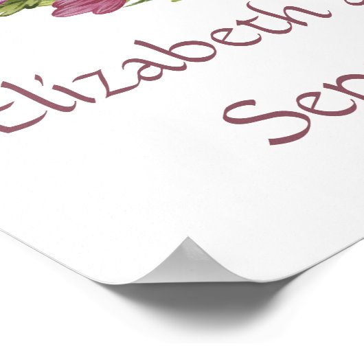 モノグラム結婚の日付名ピンク紫フローラ ポスター (角)