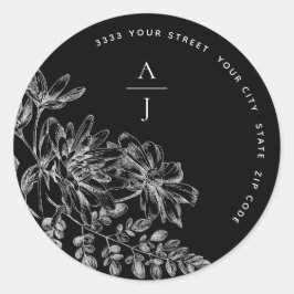 モノグラム結婚の白黒アドレス封筒用シール ラウンドシール