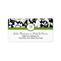 モノグラム結婚の白黒ダマスクラベル