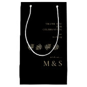 モノグラム結婚の葉の黒歓迎 スモールペーパーバッグ (正面)