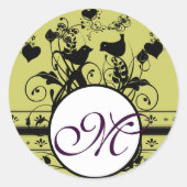 モノグラム結婚の鳥のハート渦巻き ラウンドシール (正面)